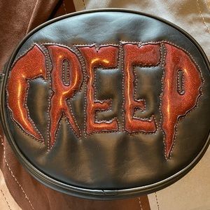 Love Pain Stitches Black Creep Crossbody with red glitter